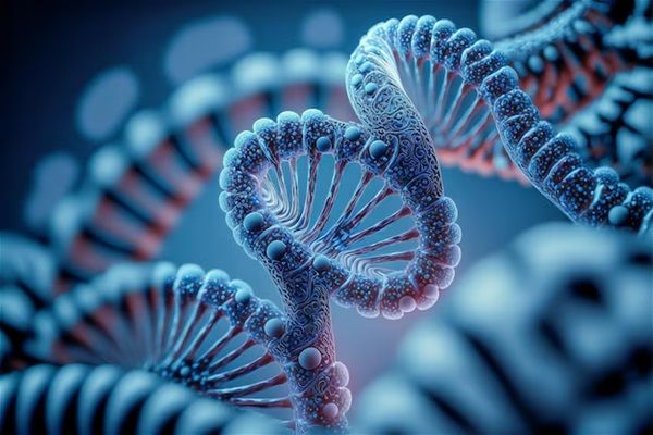 Concetto di struttura del DNA a elica umana in colore blu