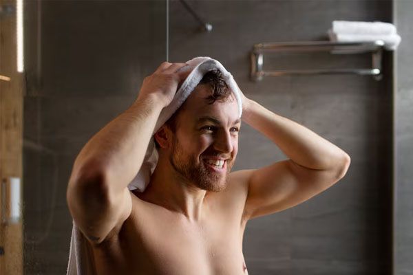 Piano medio di un uomo secco con un asciugamano