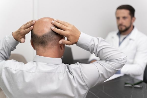 Uomo che sta attraversando un processo di estrazione di unità follicolari