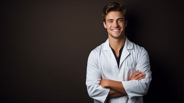 medico dermatologo in uniforme sorridente 