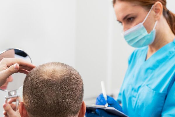 Uomo durante una visita medica - Cos'è una protesi per capelli?