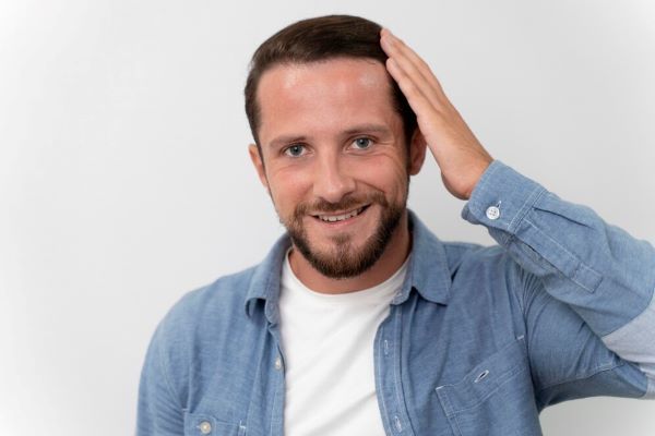 L'uomo si passa la mano sopra la testa