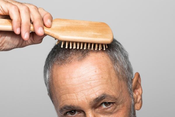 Signore anziano che si pettina i capelli