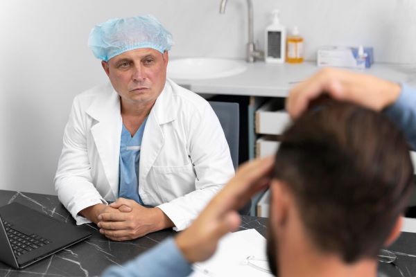 Uomo che parla con il suo medico