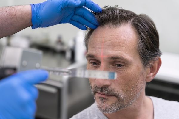 Uomo sottoposto a test per la caduta dei capelli