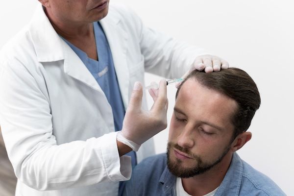 Uomo sottoposto a trattamento PRP per la caduta dei capelli