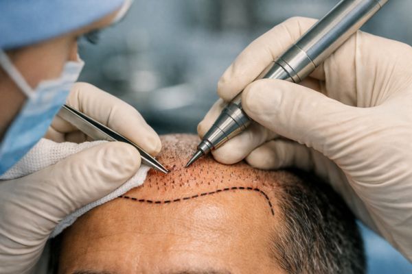 Procedura di estrazione delle unità follicolari durante un intervento di micro trapianto capelli con tecnica FUE.