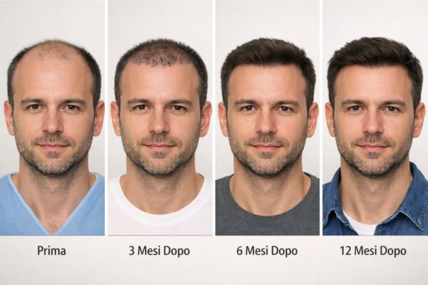 Evoluzione della crescita dei capelli durante i dodici mesi successivi a un trapianto capillare
