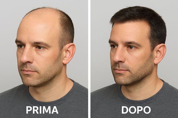 Confronto visivo prima e dopo un trapianto di capelli