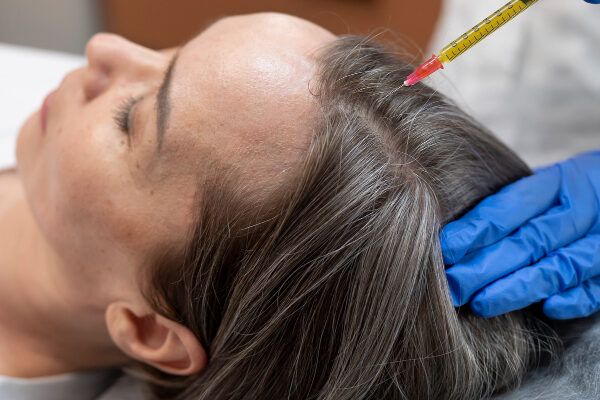 Una donna anziana che fornisce un esempio di come ha funzionato il suo trapianto di capelli.