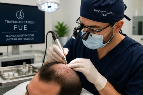 Fotografia del processo di estrazione dei follicoli FUE uono