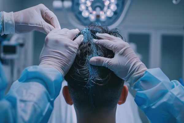 uomo sottoposto a trapianto di capelli in ospedale