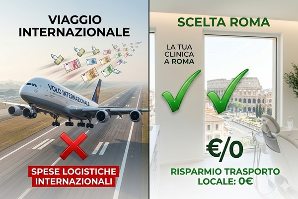 Infografica comparativa dei costi reali tra Roma e cliniche estere.
