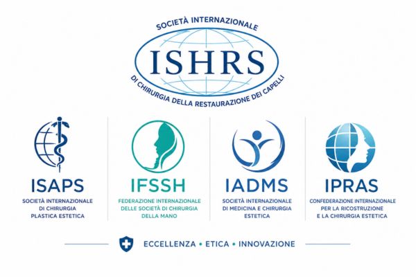 Simboli grafici che rappresentano le associazioni internazionali di chirurgia del trapianto di capelli