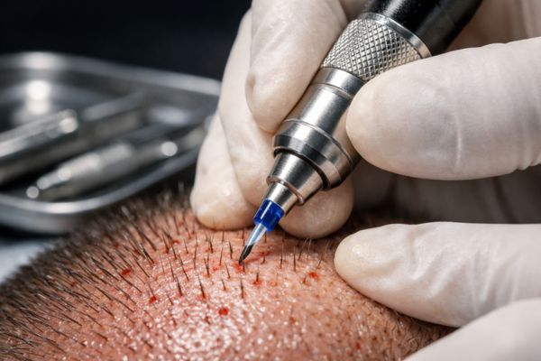 Strumento chirurgico di precisione con lama in zaffiro utilizzato per le microincisioni nel trapianto capelli FUE