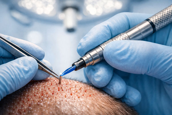 Strumento chirurgico di precisione con lama in zaffiro utilizzato per le microincisioni nel trapianto capelli FUE