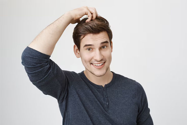 ragazzo senza indizi sorpreso sorridente si gratta la testa